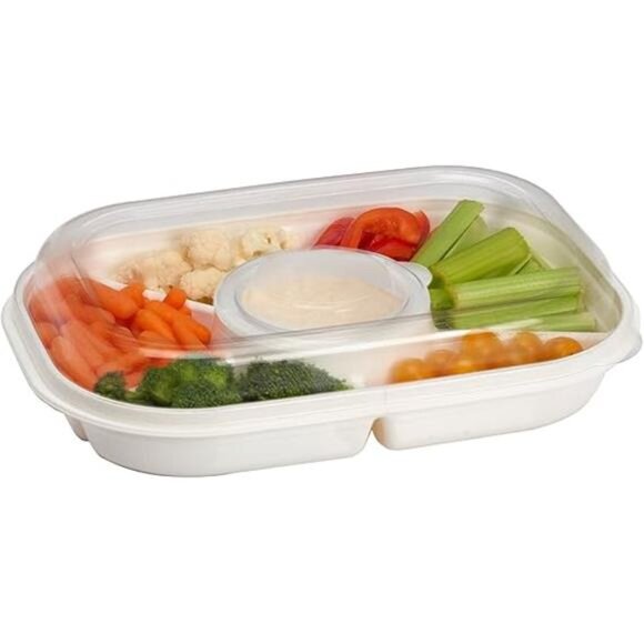 Jumbo Divided Serving Tray With Lid - Includes 6 Bins for Party Platter - Picture 8 of 8